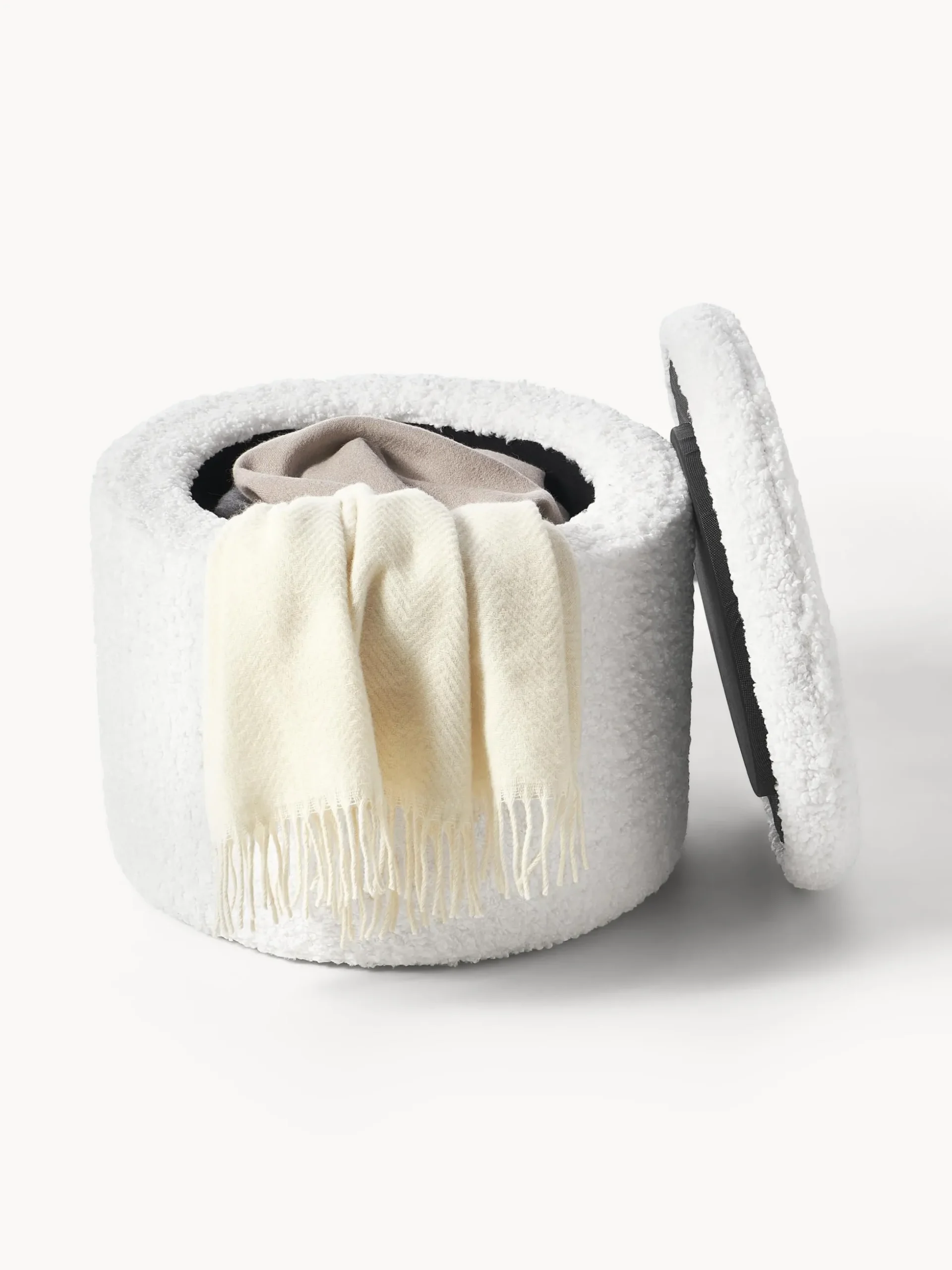 Pouf imbottito in tessuto teddy con vano contenitore Alida