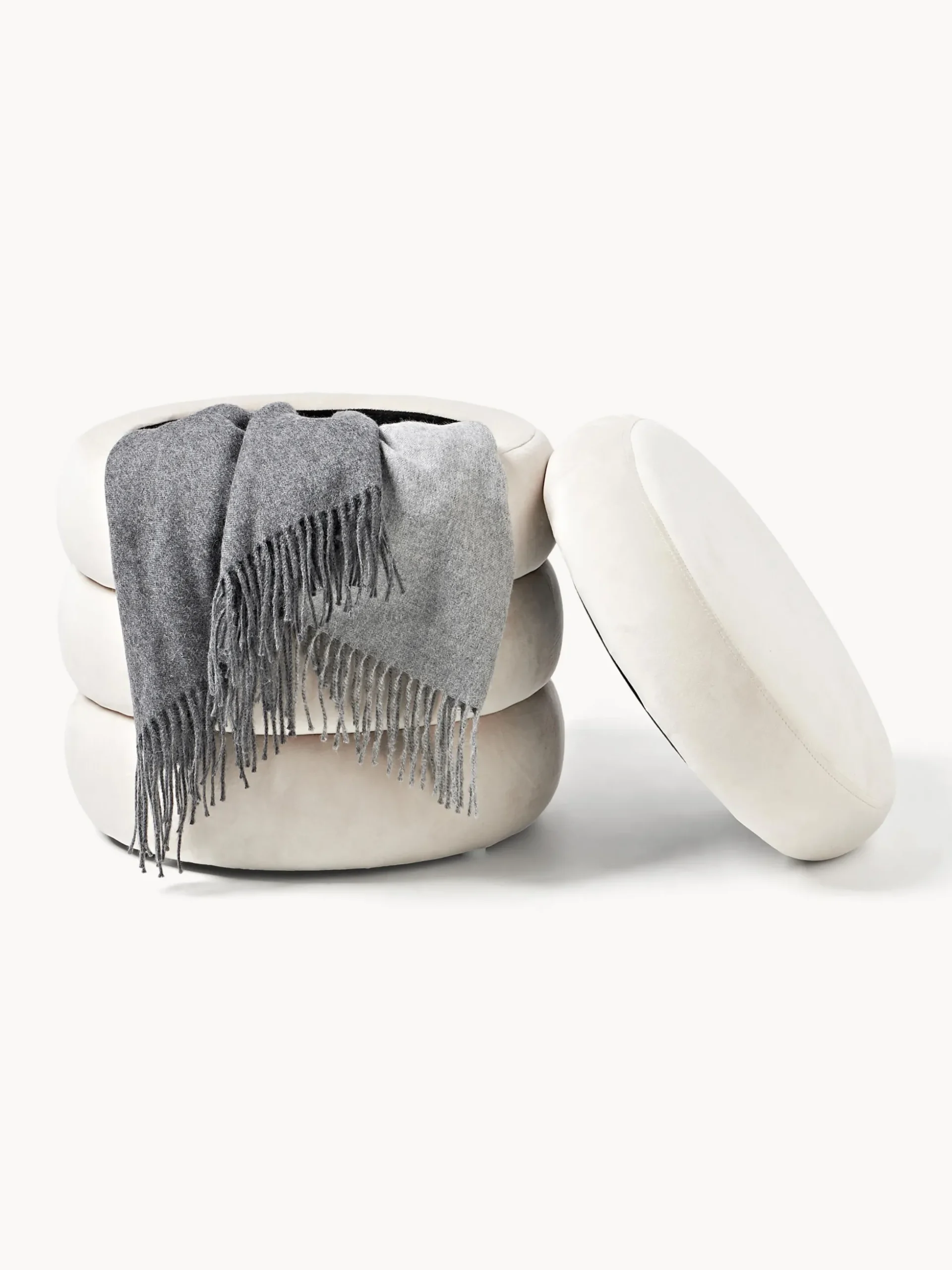 Pouf imbottito in velluto con contenitore Alto