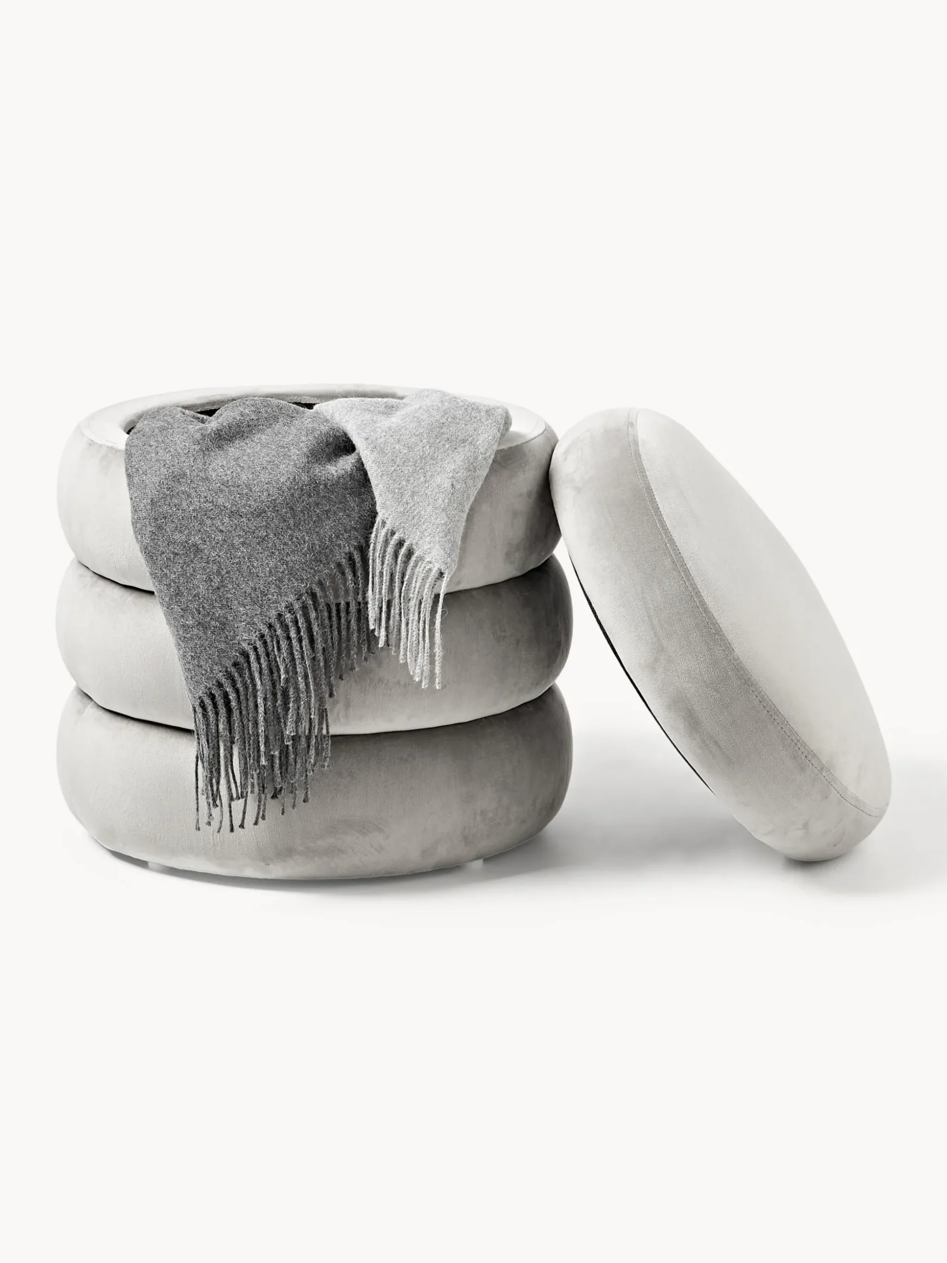 Pouf imbottito in velluto con contenitore Alto
