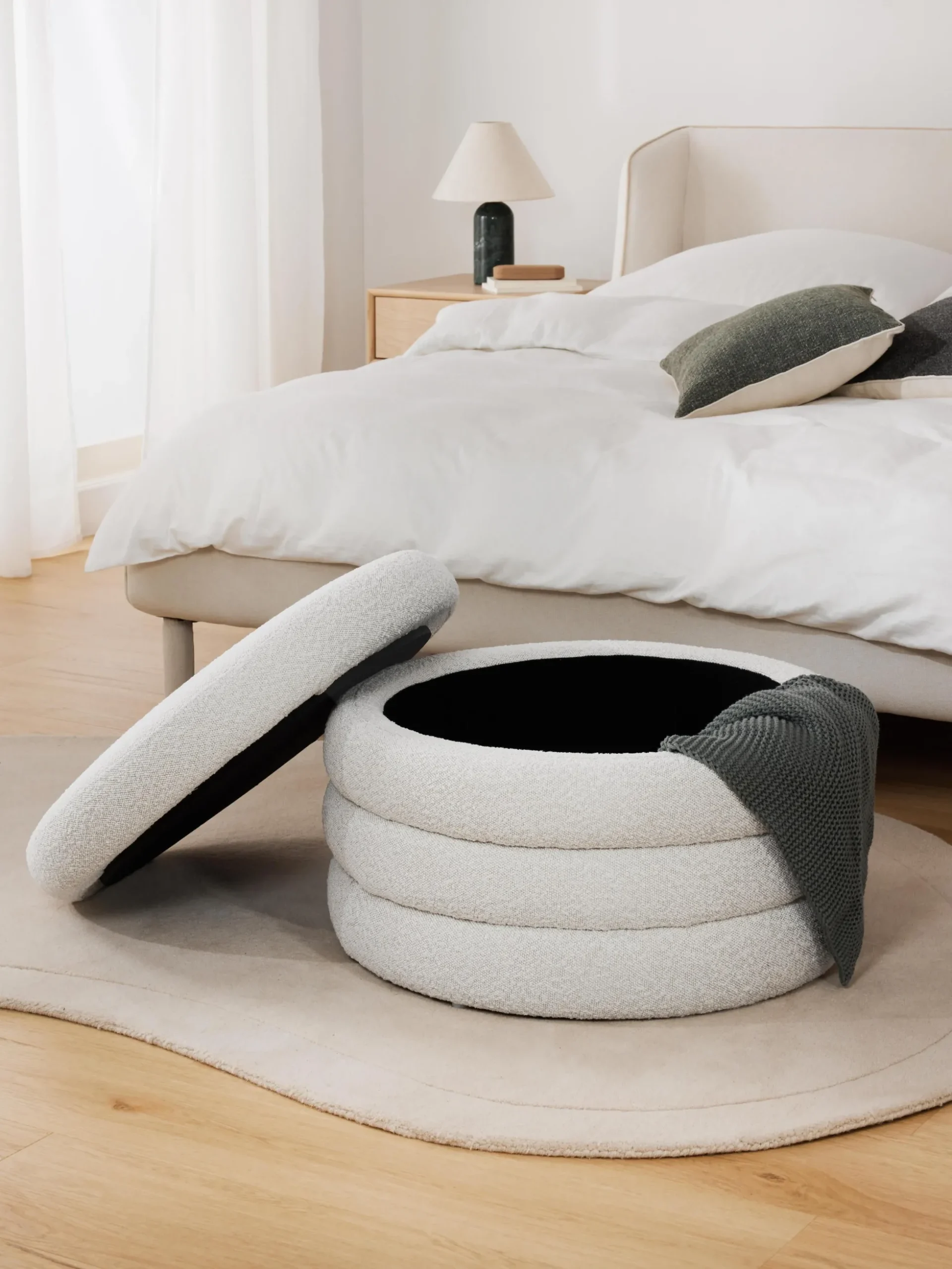 Pouf imbottito XLin bouclé con vano contenitore Alto