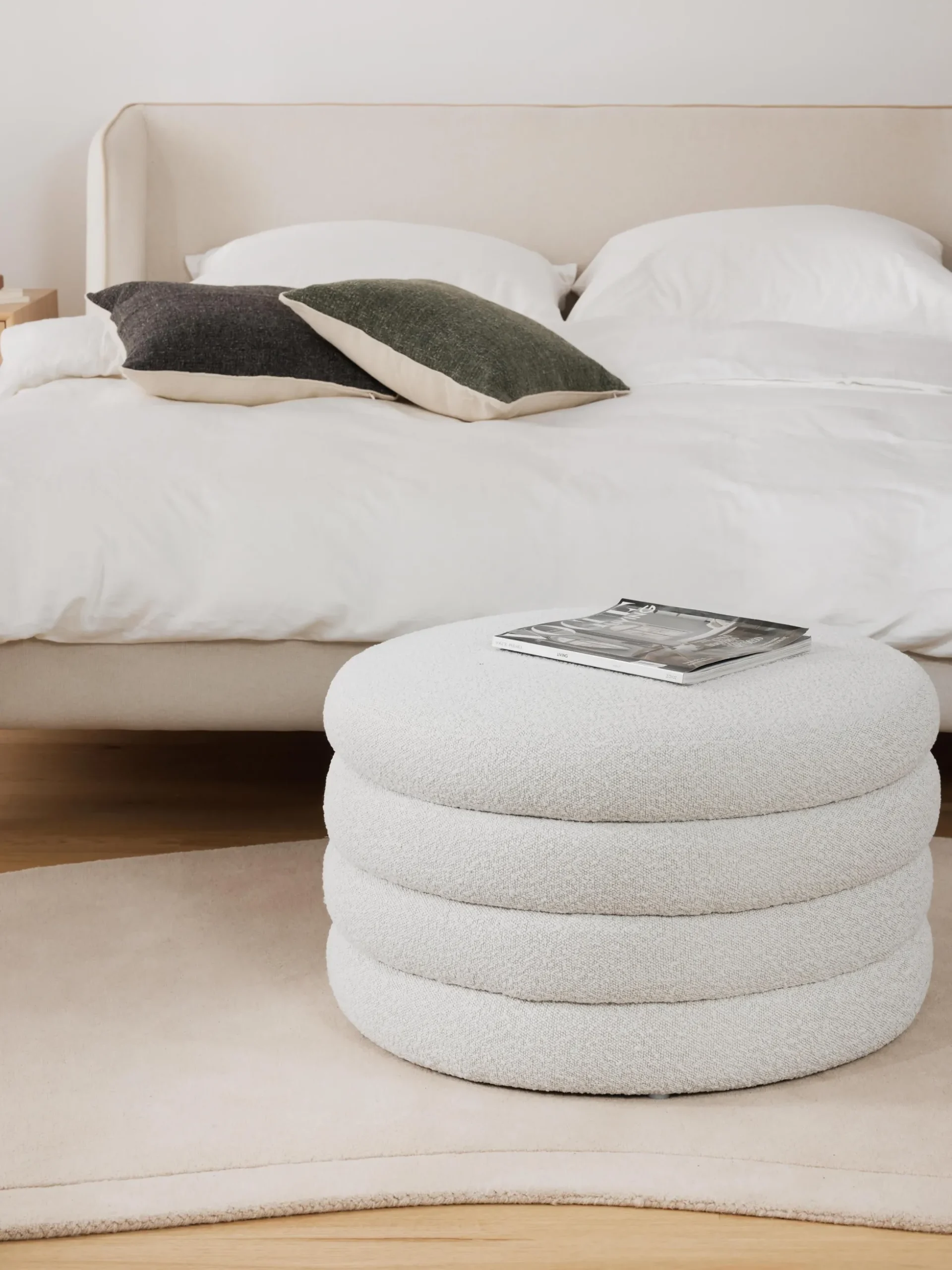 Pouf imbottito XLin bouclé con vano contenitore Alto