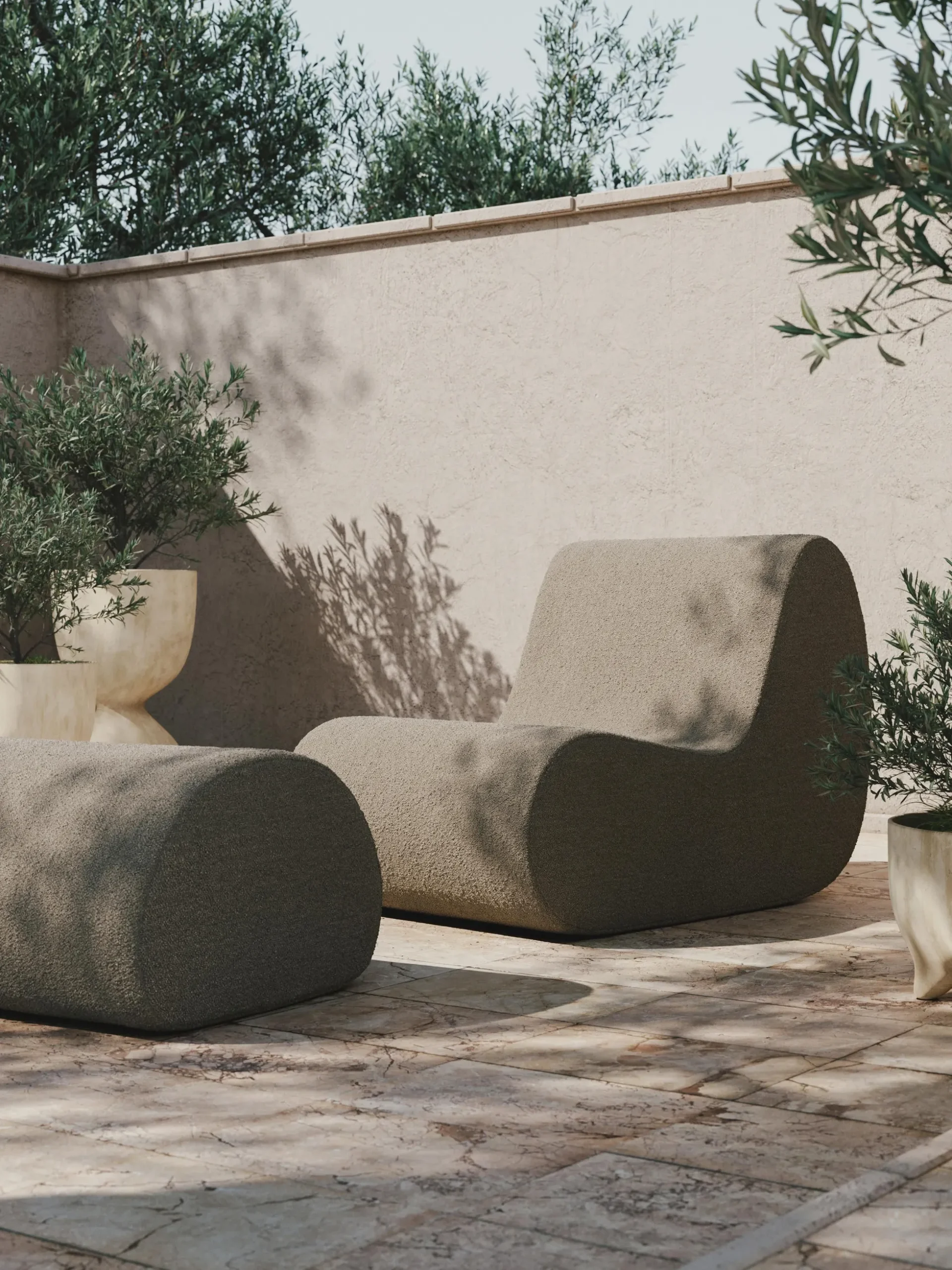 Pouf lounge da giardino fatto in bouclé Rouli