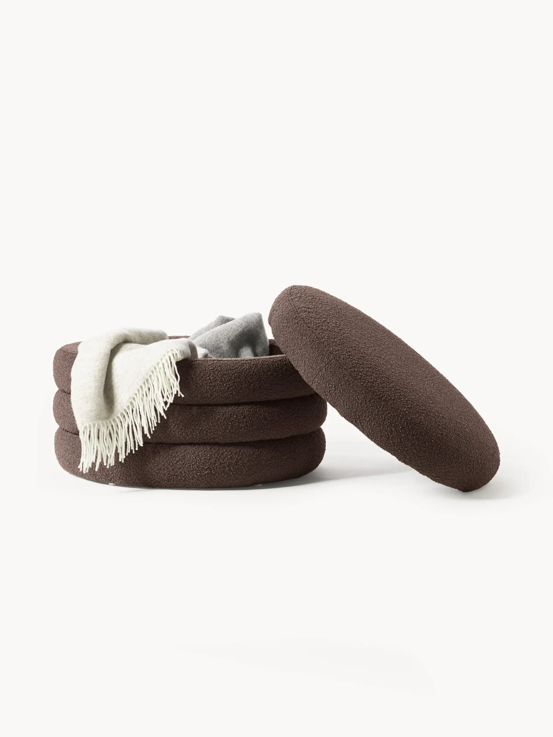 Pouf XL imbottito in bouclé con vano contenitore Alto