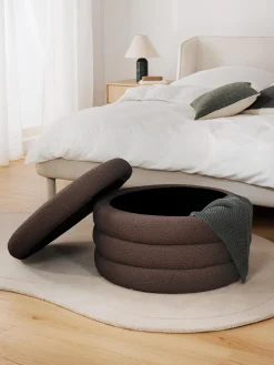 Pouf XL imbottito in bouclé con vano contenitore Alto