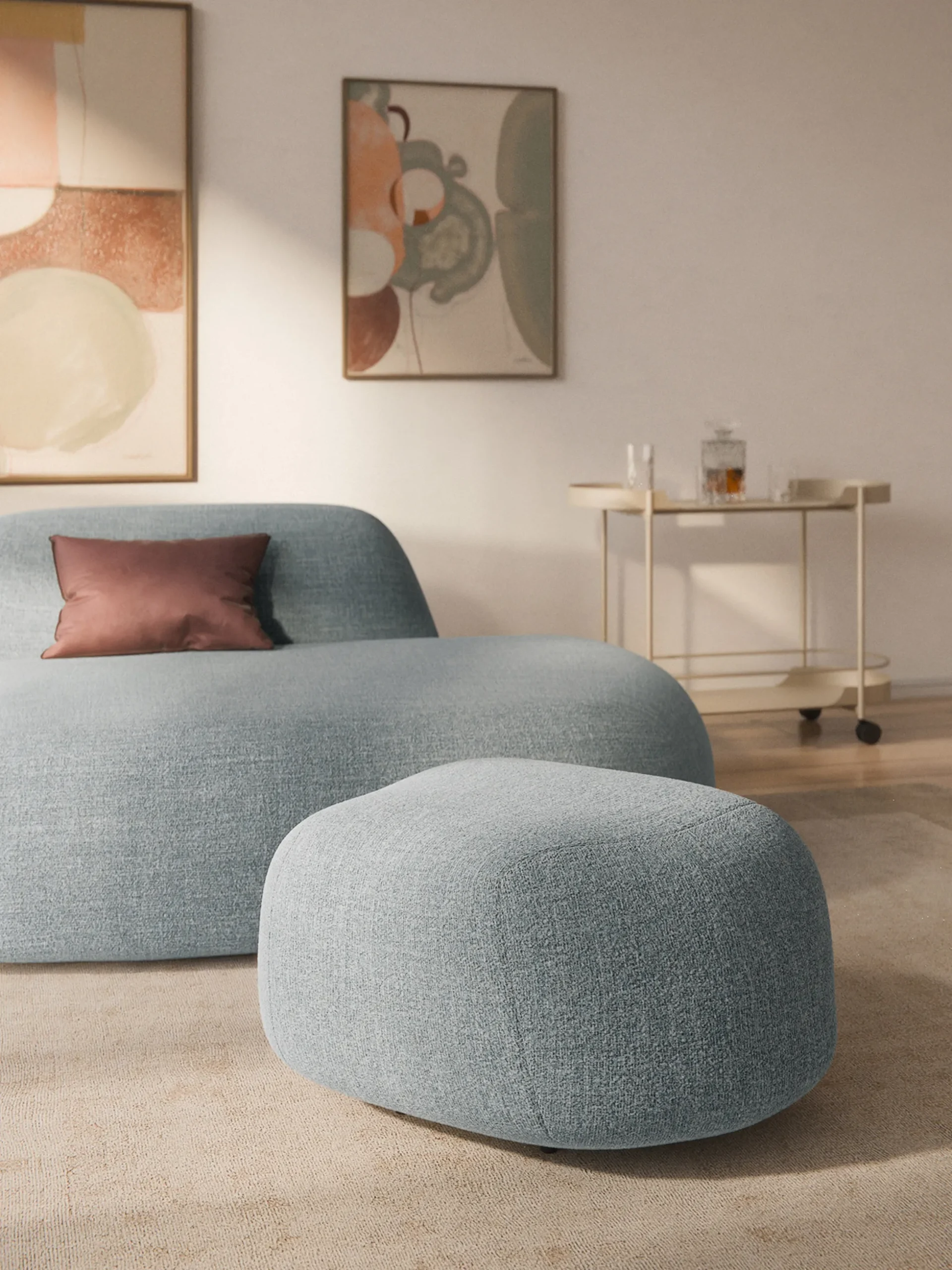 Pouf ovale in bouclé Wolke