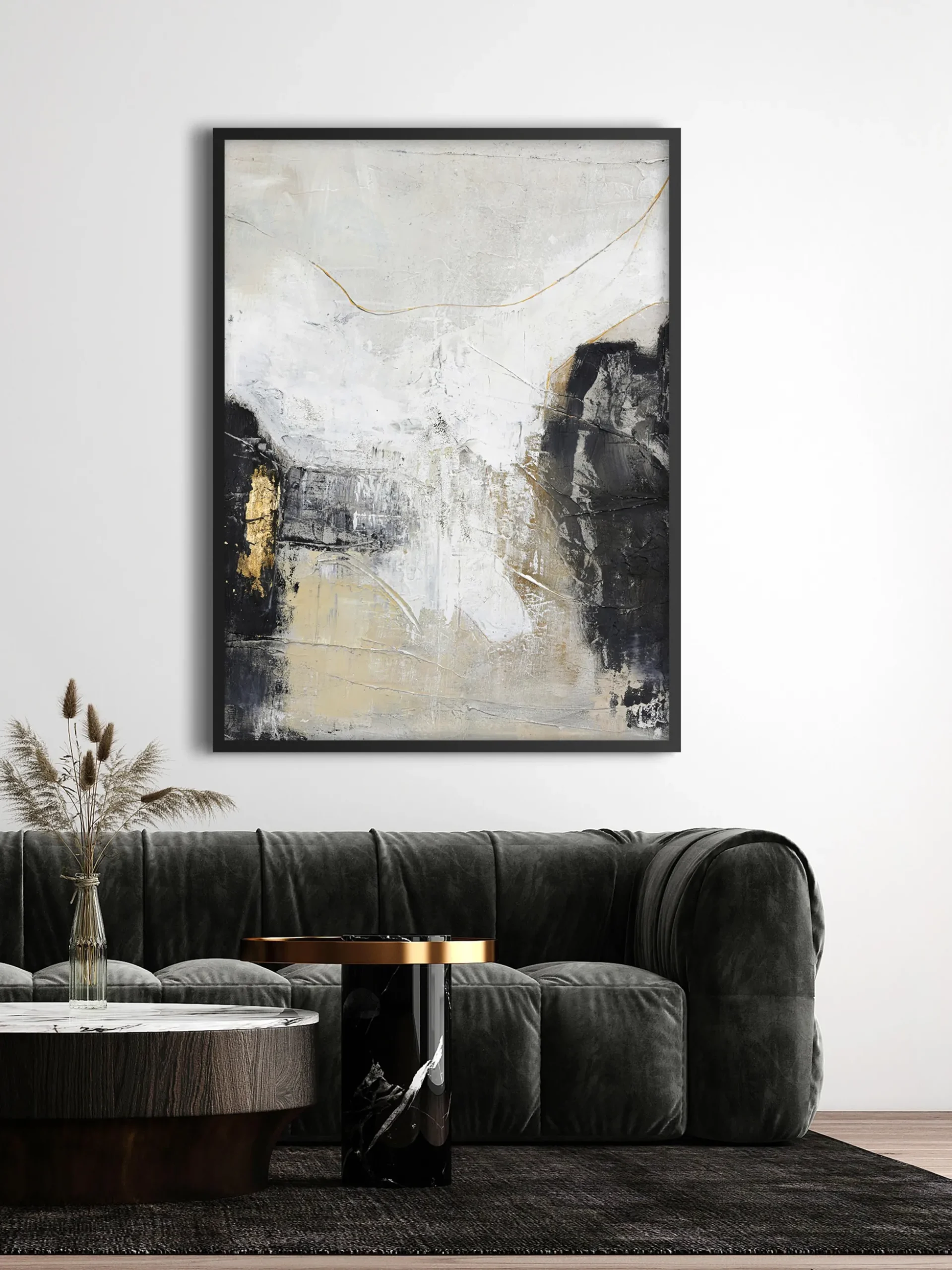 Quadro dipinto a mano con cornice in legno White Noir