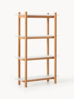 Scaffale grande in legno di quercia con ripiani in vetro Alex
