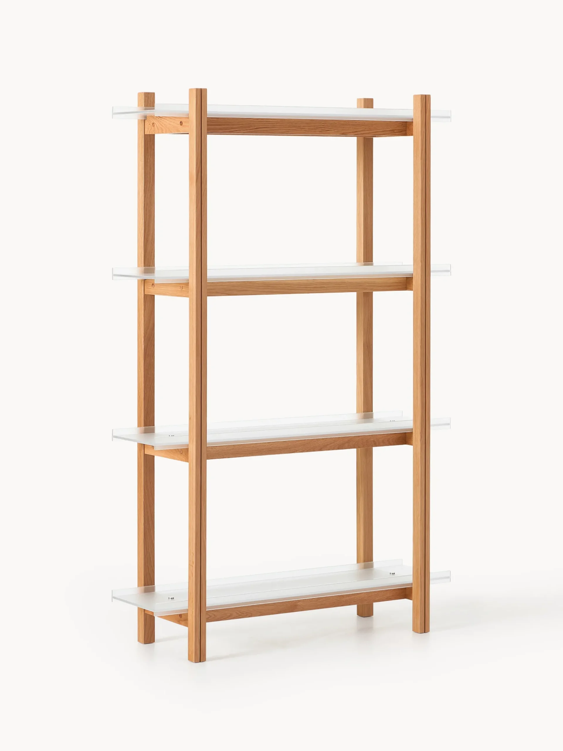 Scaffale grande in legno di quercia con ripiani in vetro Alex