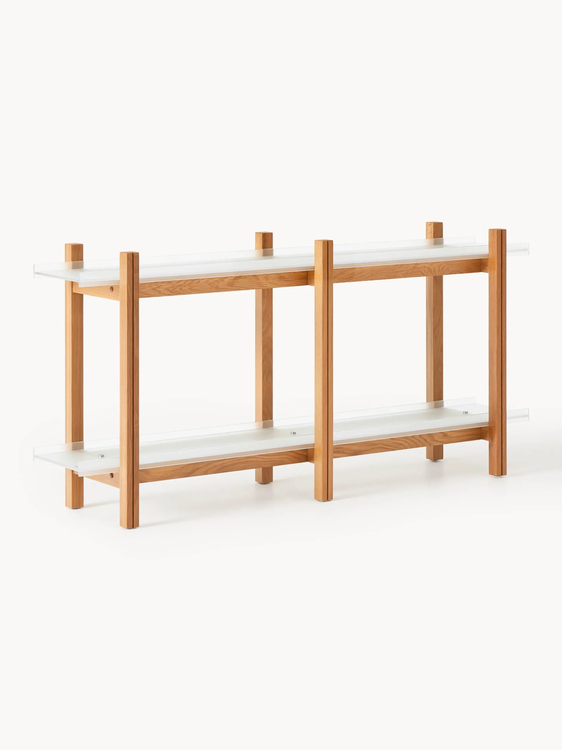 Scaffale in legno di quercia con ripiani in vetro Alex