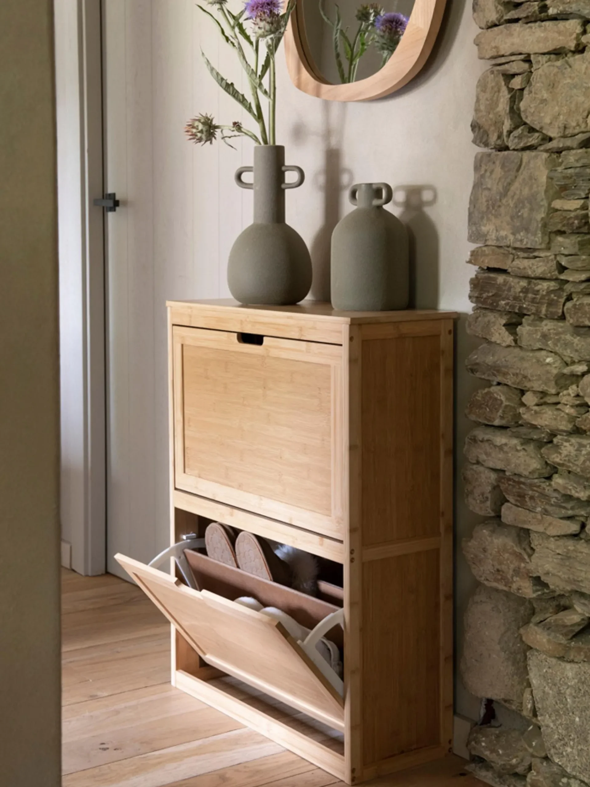 Scarpiera da parete in legno di bambù Kedar