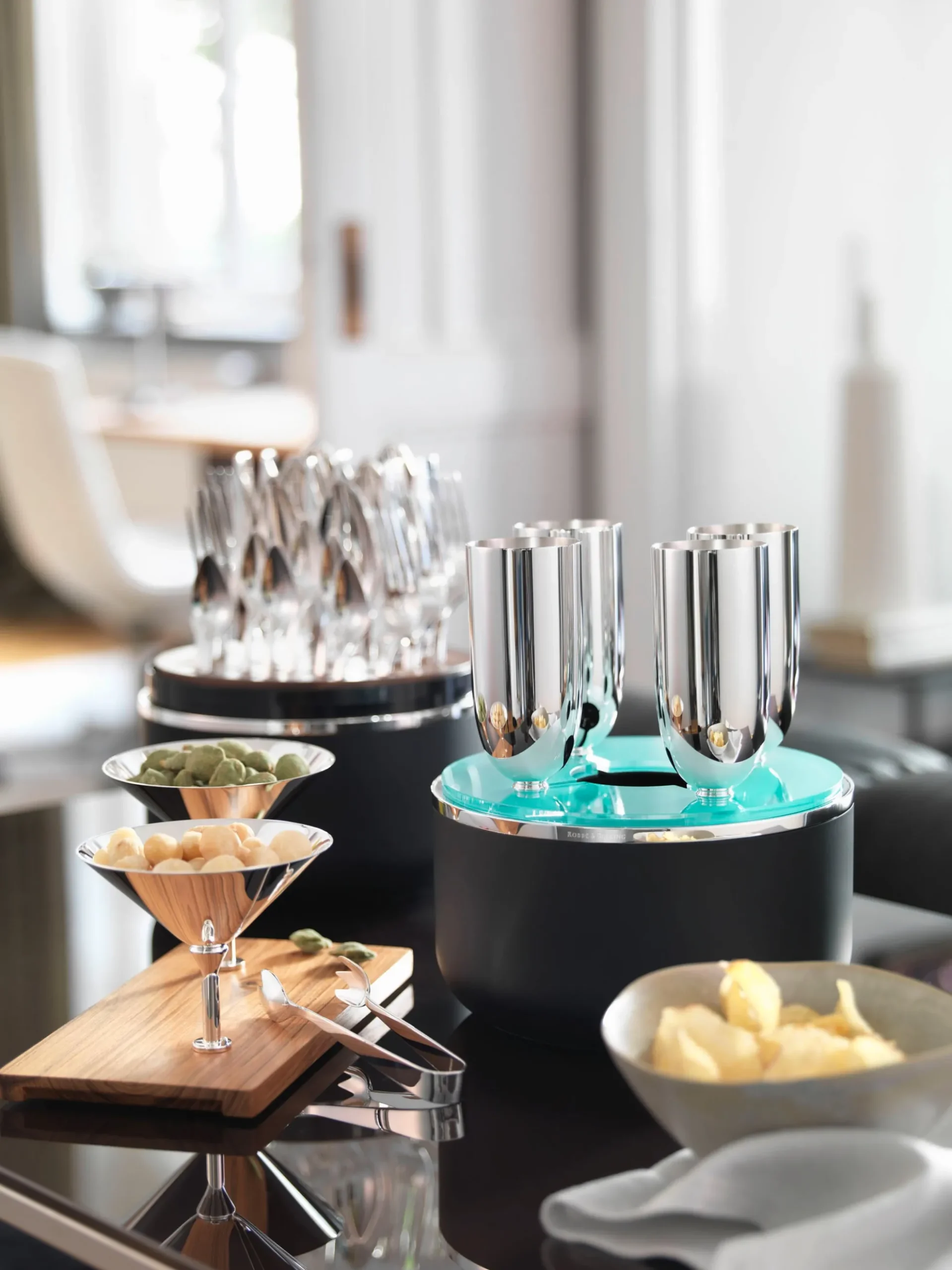 Scatola portaoggetti fatta a mano con flute da champagne Dante, set da 5