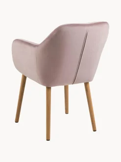 Sedia con braccioli in velluto e gambe in legno Emilia