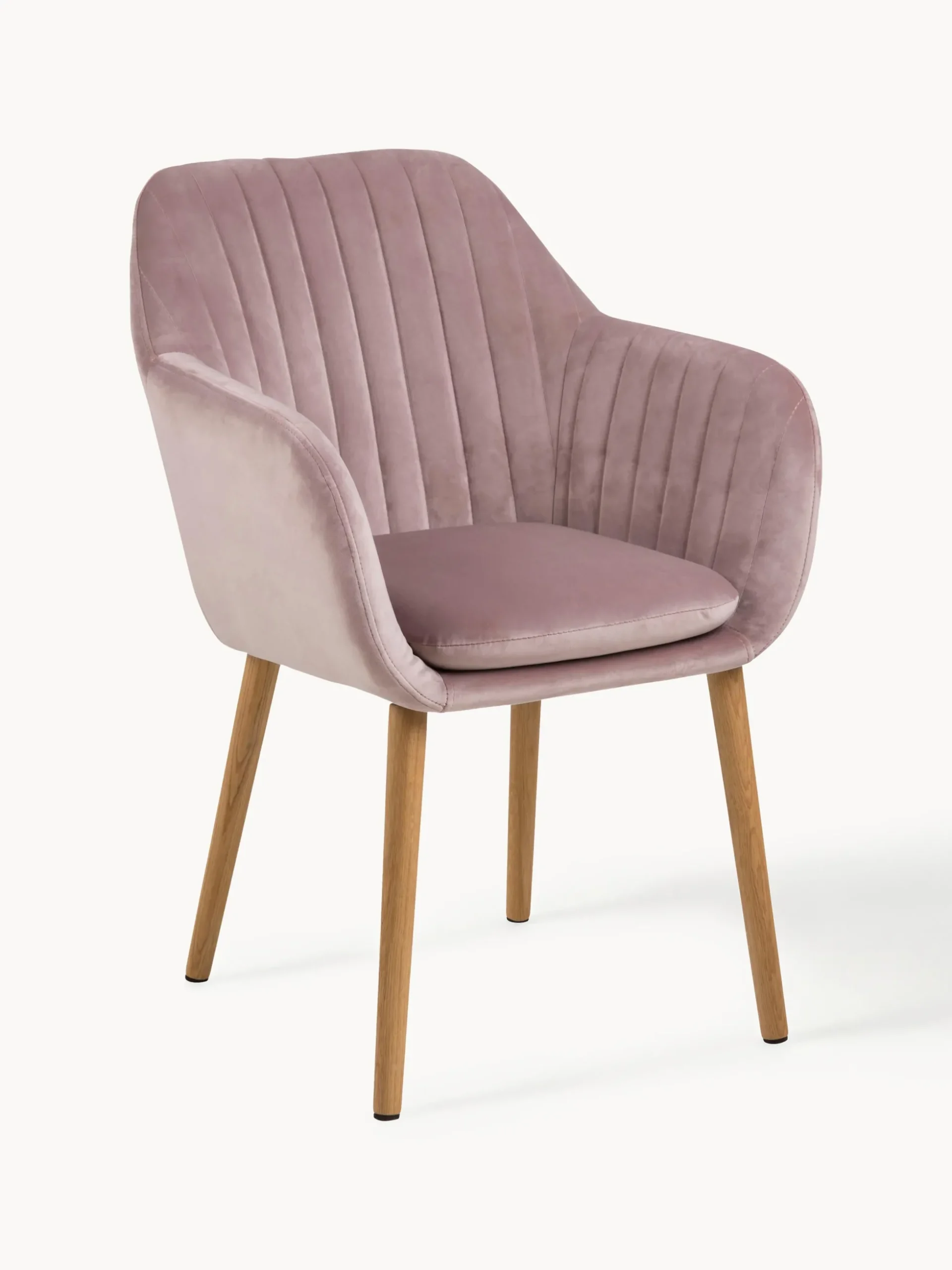 Sedia con braccioli in velluto e gambe in legno Emilia