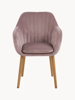 Sedia con braccioli in velluto e gambe in legno Emilia