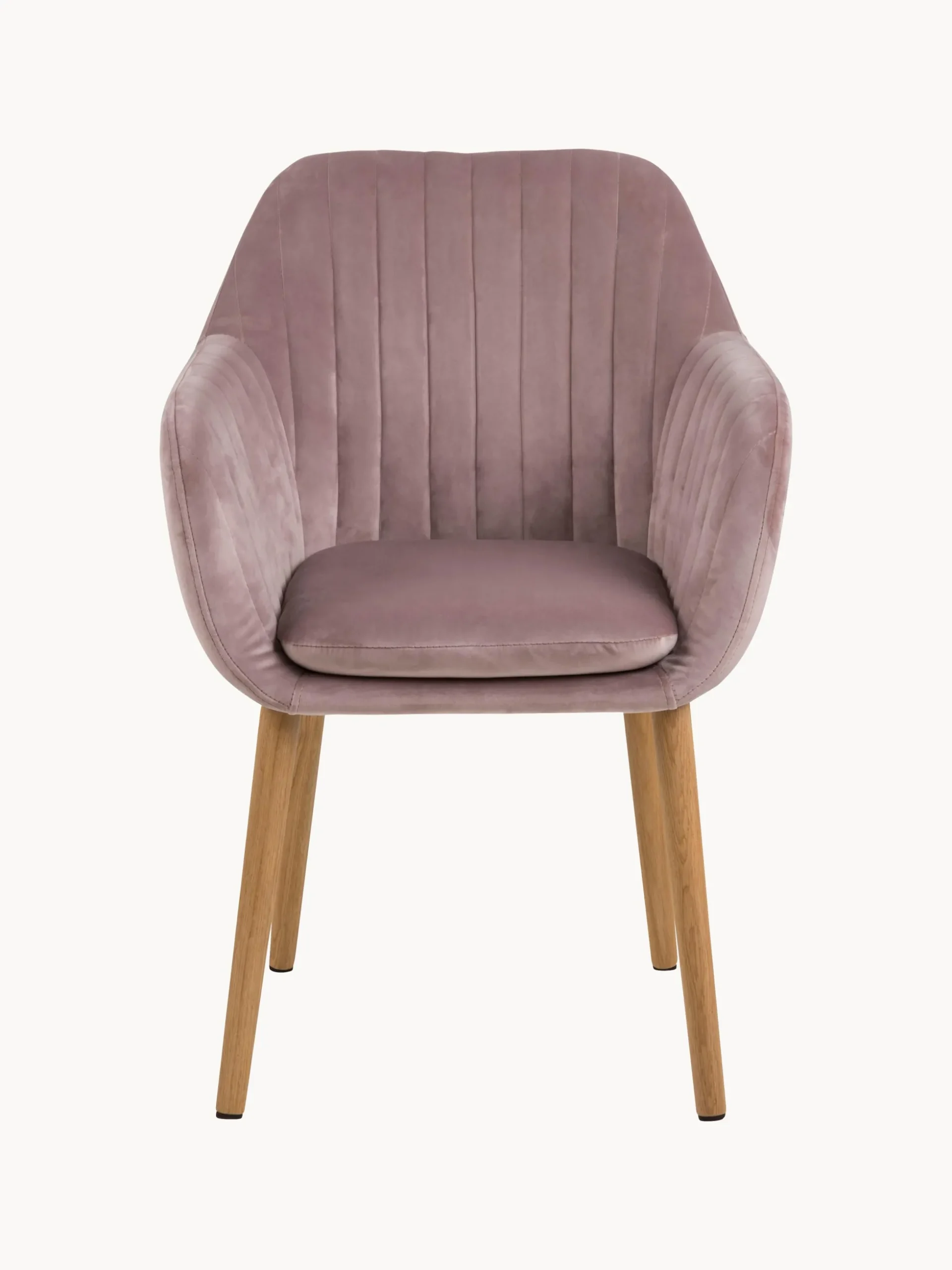 Sedia con braccioli in velluto e gambe in legno Emilia
