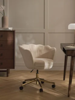 Sedia da scrivania in velluto con braccioli Oyster, regolabile in altezza