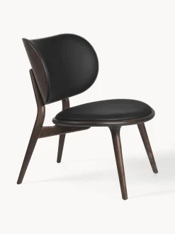 Sedia lounge in pelle con gambe in legno Rocker, fatta a mano