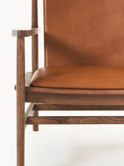 Sedia con braccioli in legno di frassino e seduta in pelle Hayo