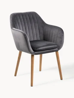 Sedia con braccioli in velluto e gambe in legno Emilia