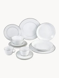 Servizio da tavola in porcellana fatto a mano con bordo in platino dipinto a mano Vitruv, 2 persone (14 pz)