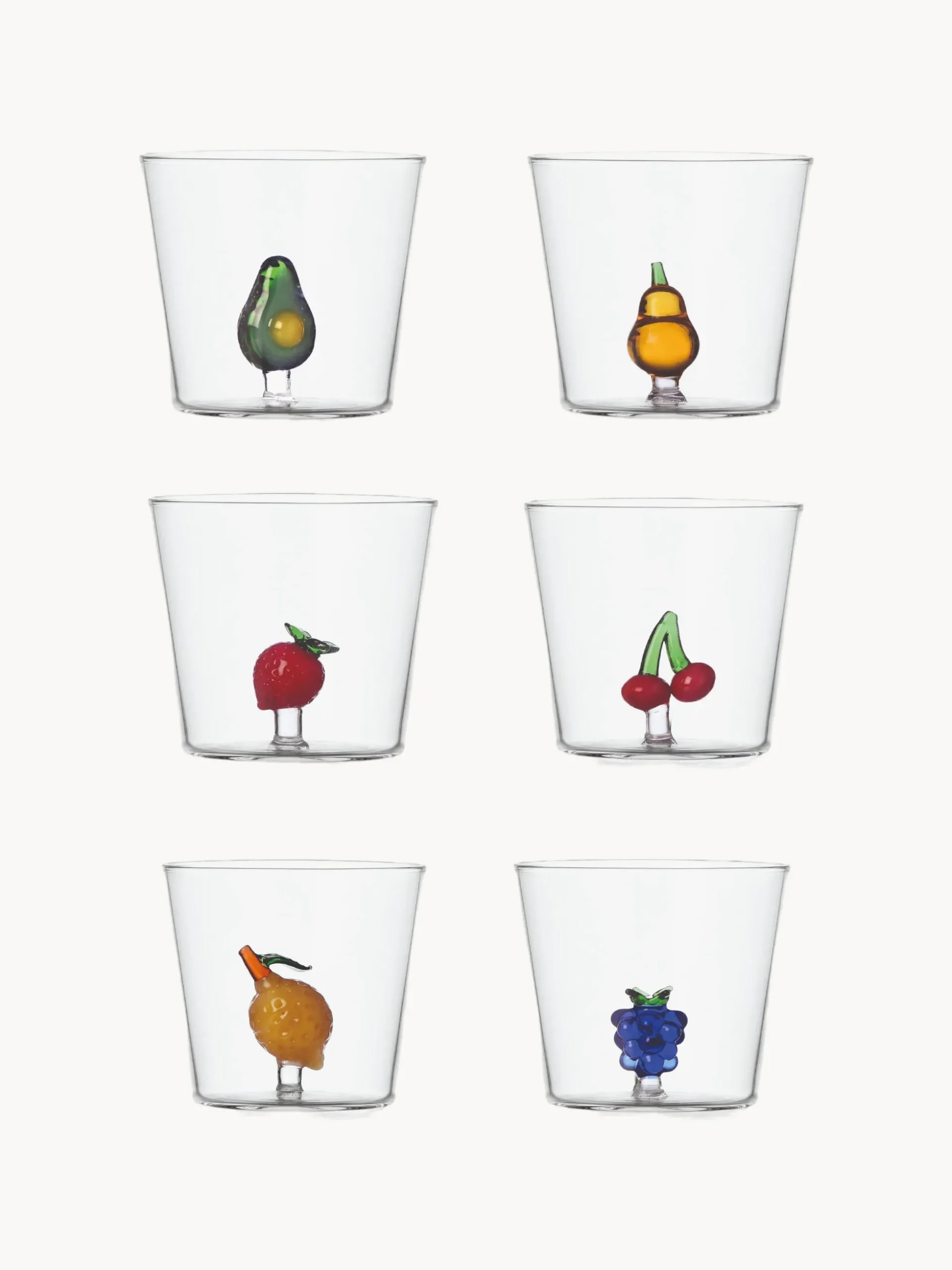 Set 6 bicchieri acqua in vetro borosilicato fatti a mano Fruits & Flowers