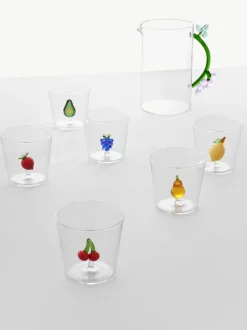 Set 6 bicchieri acqua in vetro borosilicato fatti a mano Fruits & Flowers