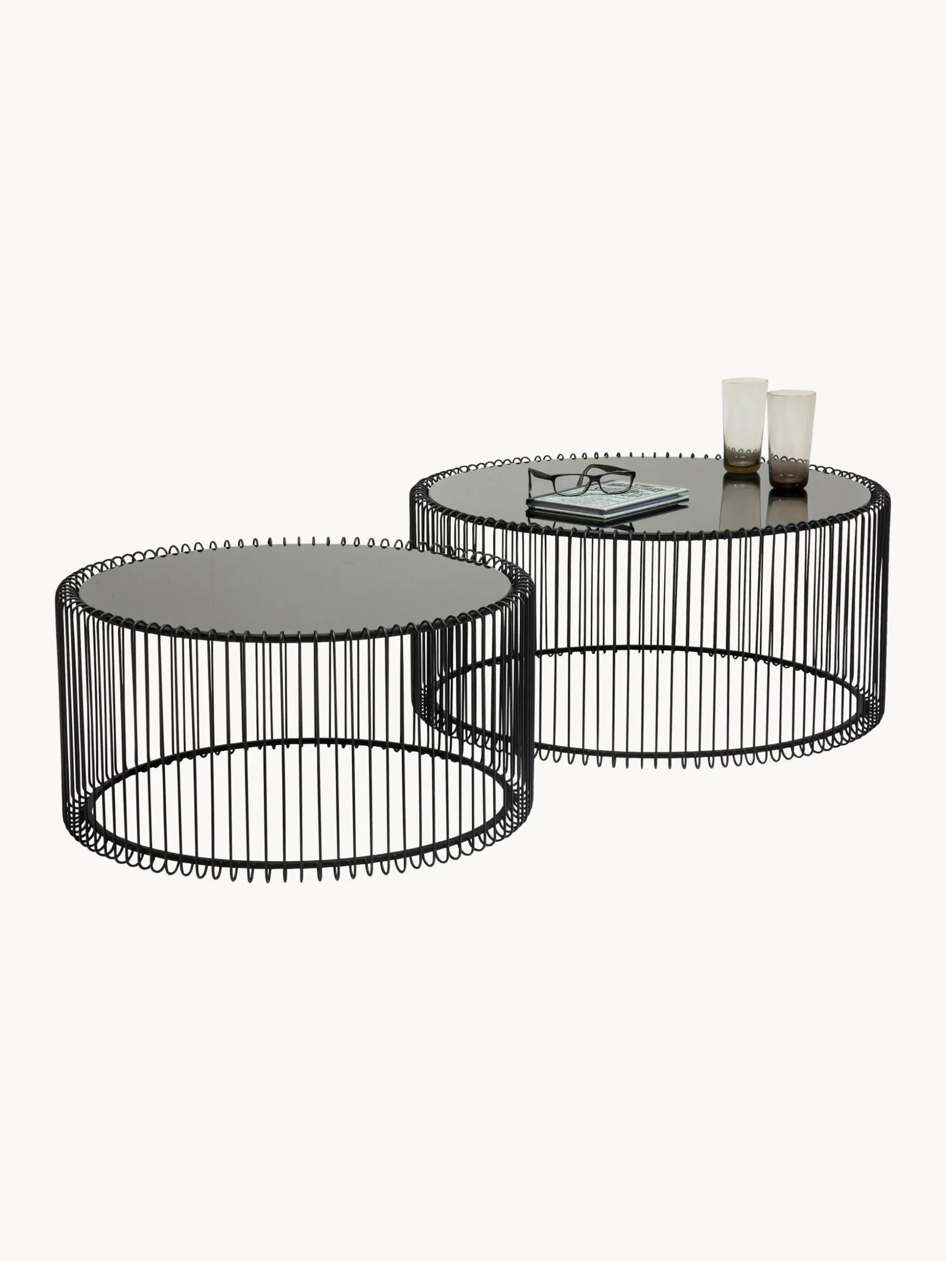 Set 2 tavolini da salotto con piano in vetro Wire