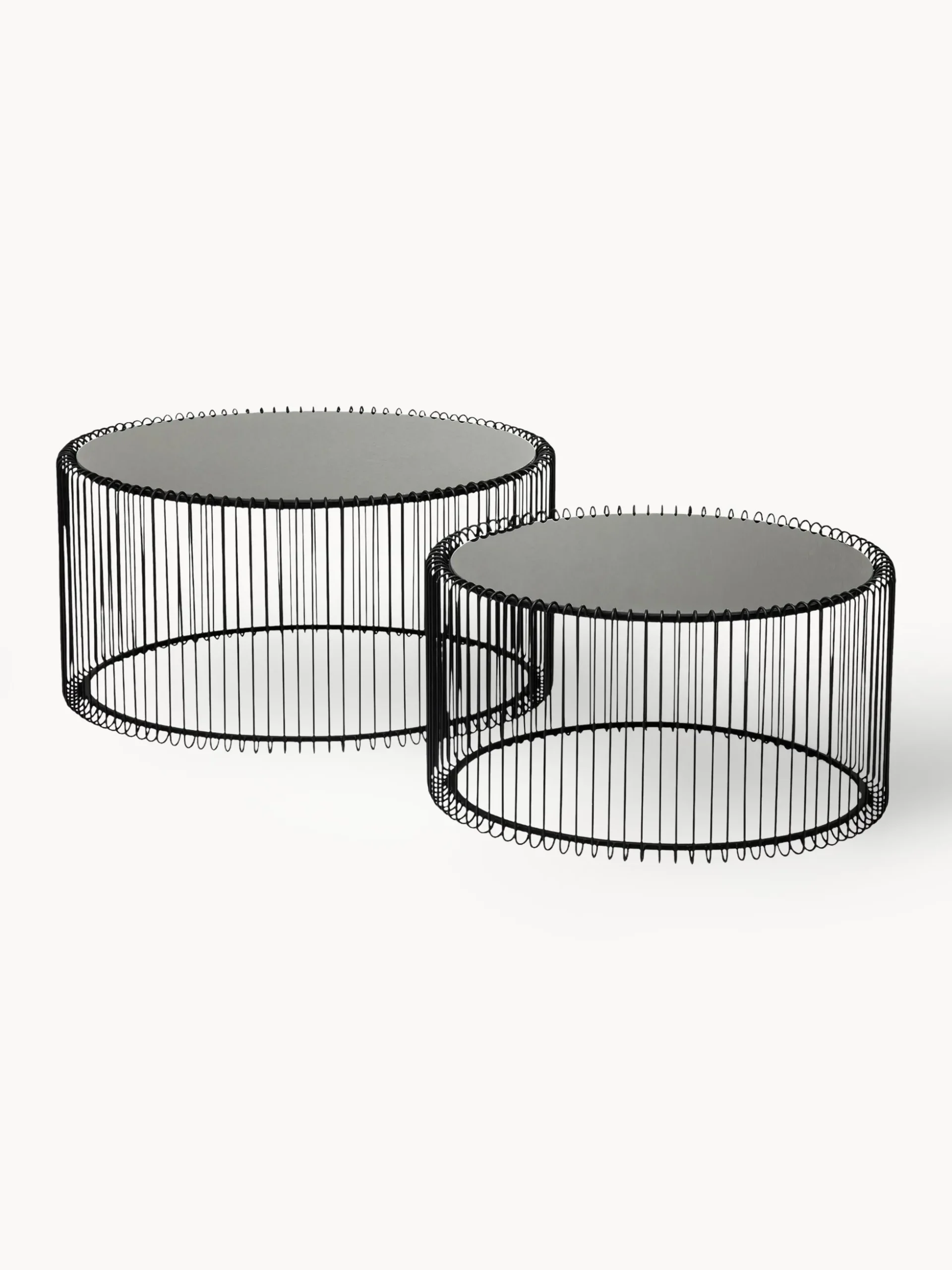 Set 2 tavolini da salotto con piano in vetro Wire
