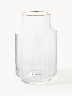 Set caraffa e bicchiere in vetro soffiato con bordo dorato Aleo 2 pz