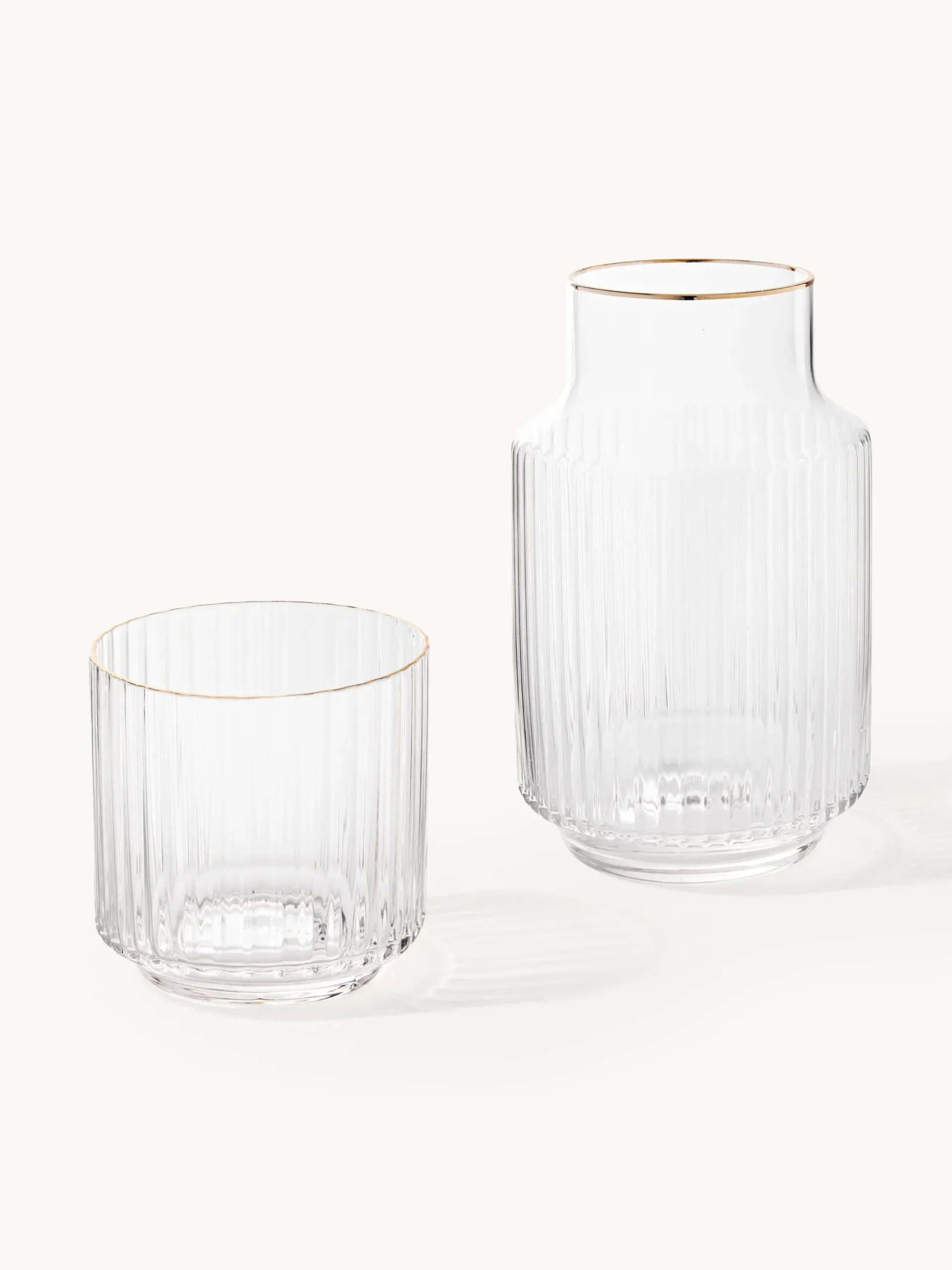 Set caraffa e bicchiere in vetro soffiato con bordo dorato Aleo 2 pz