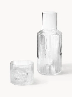 Set caraffa e bicchiere in vetro soffiato Ripple 2 pz