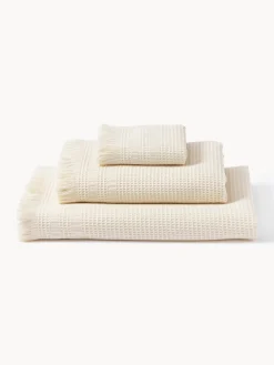 Set di 3 asciugamani con motivo a nido d'ape Yara, varie misure