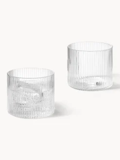 Set di 4 bicchieri acqua in vetro soffiato con scanalatura in rilievo Ripple, 200 ml