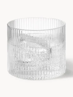 Set di 4 bicchieri acqua in vetro soffiato con scanalatura in rilievo Ripple, 200 ml