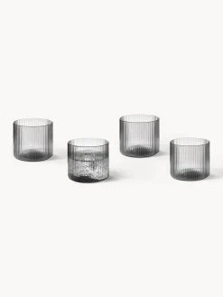Set di 4 bicchieri acqua in vetro soffiato con scanalatura in rilievo Ripple, 200 ml