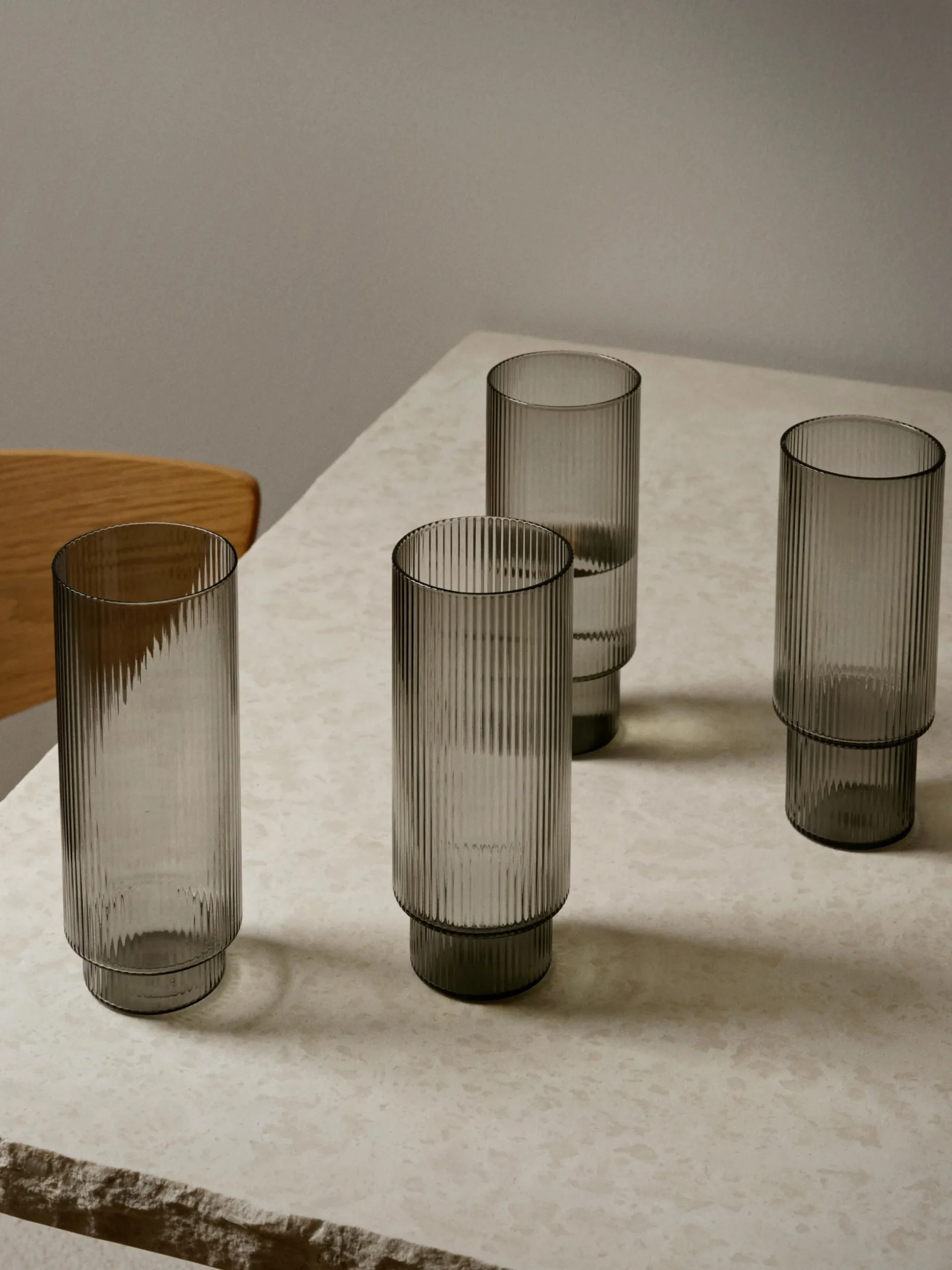 Set di 4 bicchieri da long drink in vetro soffiato millerighe Ripple