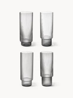 Set di 4 bicchieri da long drink in vetro soffiato millerighe Ripple