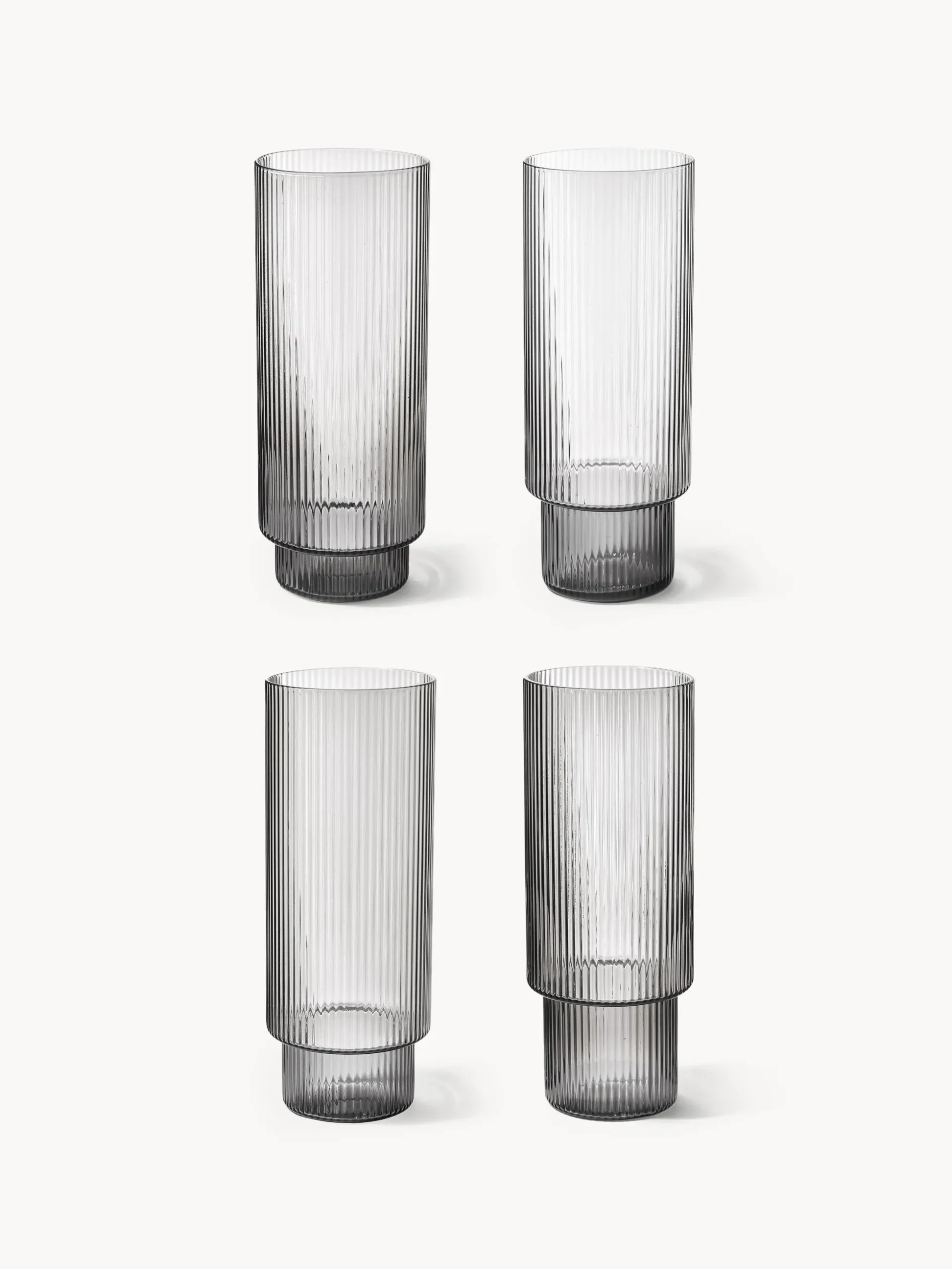 Set di 4 bicchieri da long drink in vetro soffiato millerighe Ripple