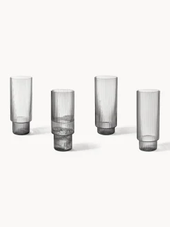 Set di 4 bicchieri da long drink in vetro soffiato millerighe Ripple