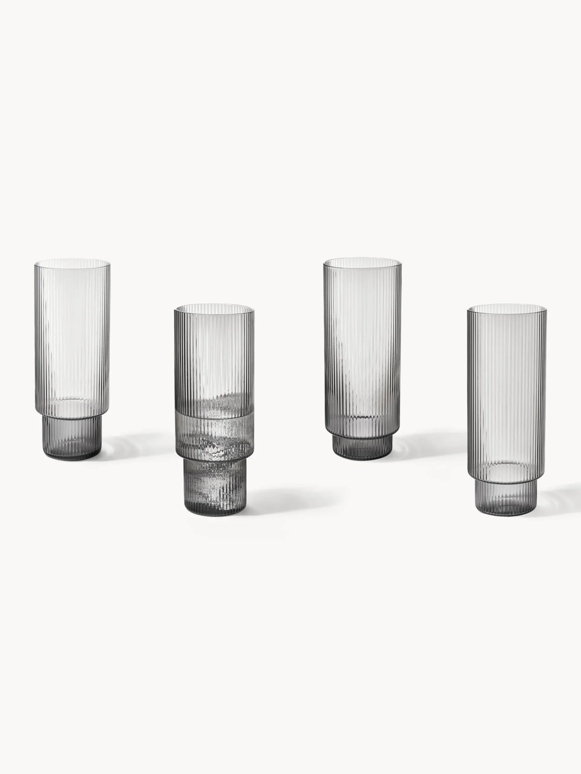 Set di 4 bicchieri da long drink in vetro soffiato millerighe Ripple