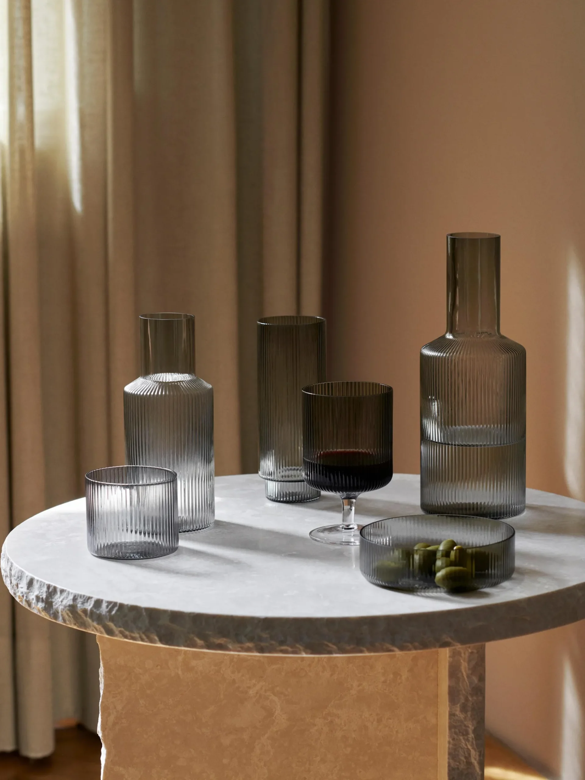 Set di 4 bicchieri da long drink in vetro soffiato millerighe Ripple