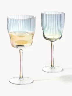 Set di 4 bicchieri da vino in vetro soffiato con rilievo rigato e lucentezza madreperlacea Juno