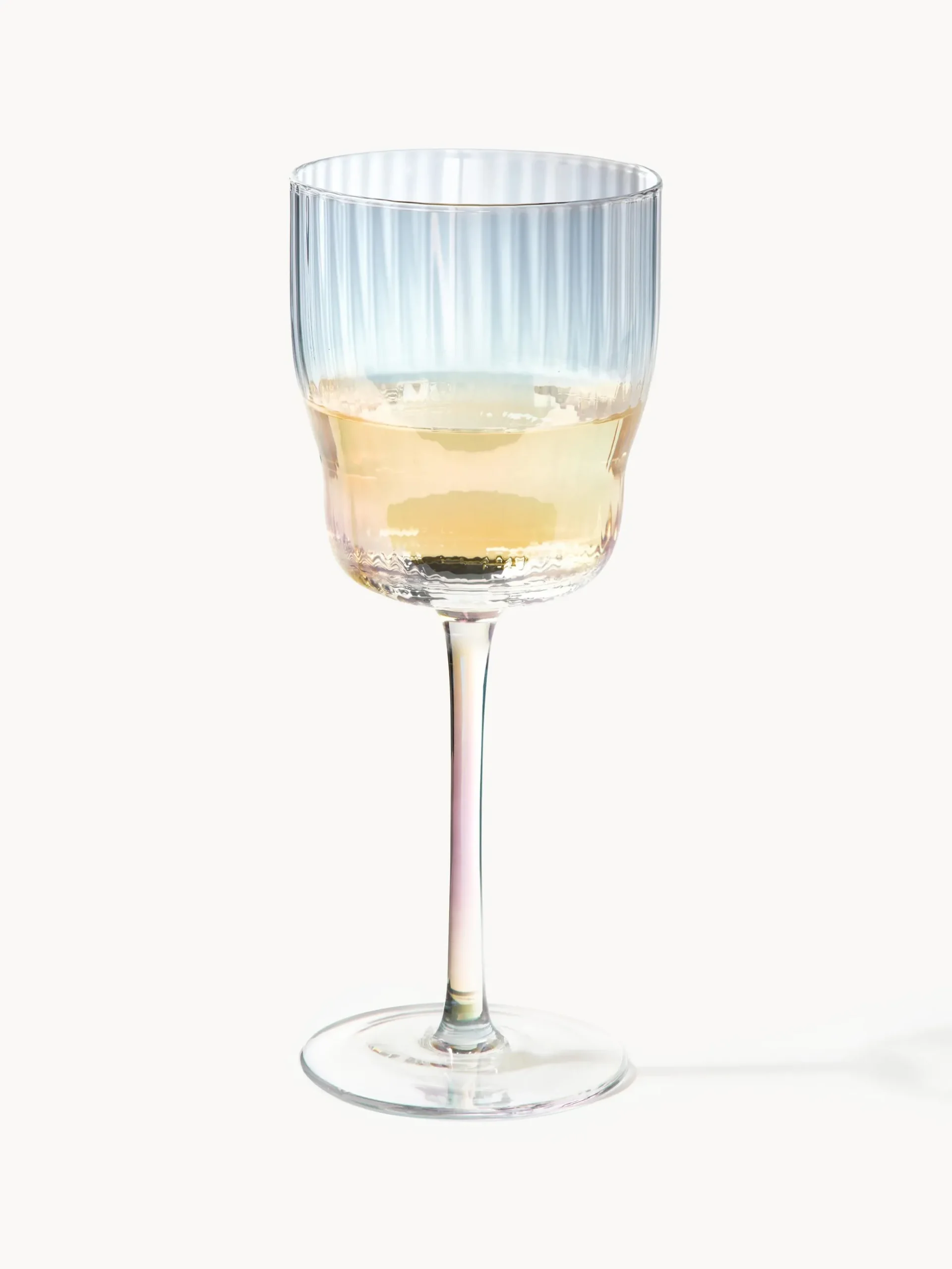 Set di 4 bicchieri da vino in vetro soffiato con rilievo rigato e lucentezza madreperlacea Juno