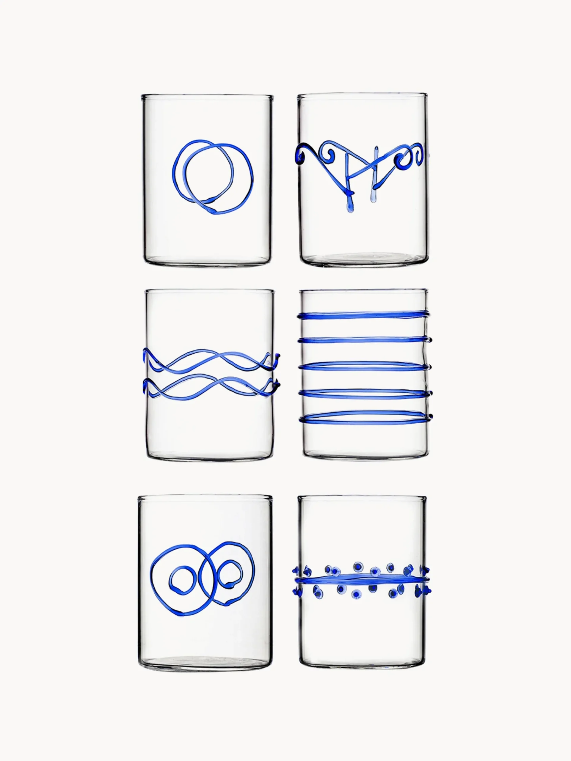Set di 6 bicchieri in vetro borosilicato fatti a mano Deco' Blu
