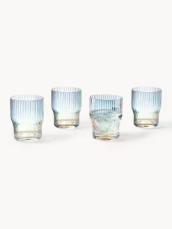 Set di 4 bicchieri in vetro soffiato con rilievo rigato e lucentezza madreperlacea Juno
