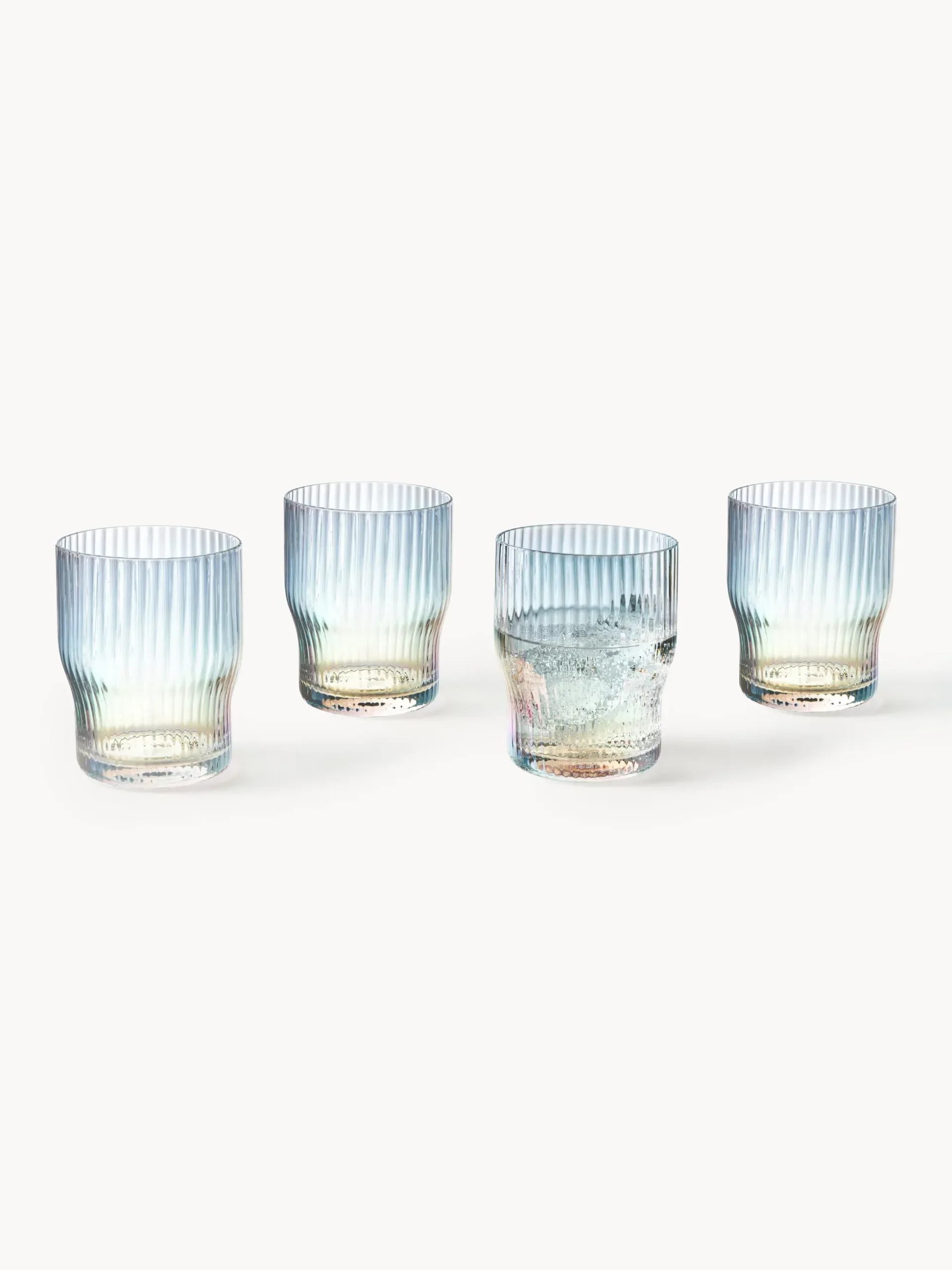 Set di 4 bicchieri in vetro soffiato con rilievo rigato e lucentezza madreperlacea Juno