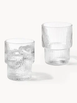 Set di 4 bicchieri per acqua in vetro soffiato con scanalatura in rilievo Ripple, 200 ml
