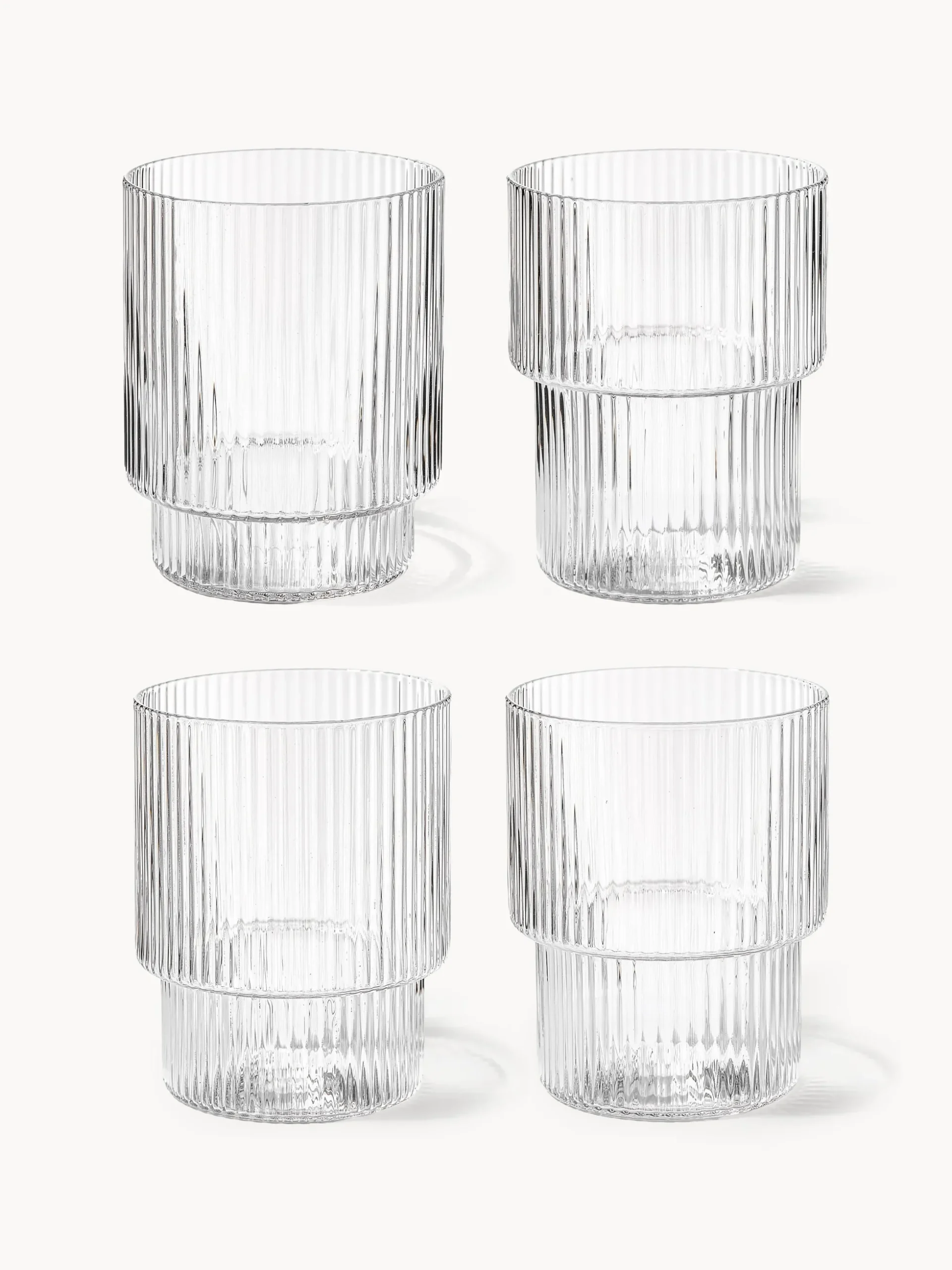 Set di 4 bicchieri per acqua in vetro soffiato con scanalatura in rilievo Ripple, 200 ml