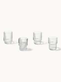 Set di 4 bicchieri per acqua in vetro millerighe Ripple, 60 ml