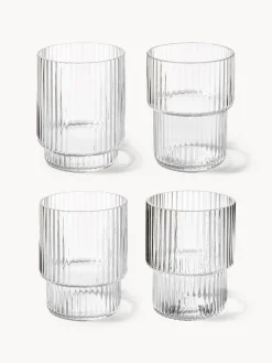 Set di 4 bicchieri per acqua in vetro millerighe Ripple, 60 ml